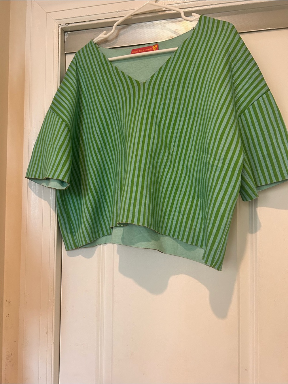 Agatha Ruiz De La Prada Green Striped V-Neck Boxy Top